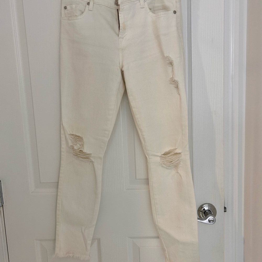 7 For All Mankind Cream Straight Leg Jeans